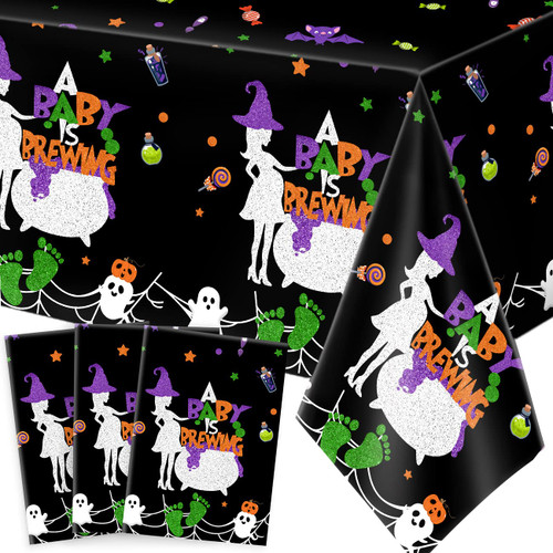 3 Pack Halloween Baby Shower Tablecloths, 71 x 43 Inches Halloween Plastic Table Cover A Baby is Brewing Baby Shower Party Decorations Supplies for Halloween Gender Reveal Party Table Decor 3 Pack Halloween Baby Shower Tablecloths, 71 x 43 Inches Halloween Plastic Table Cover A Baby is Brewing Baby Shower Party Decorations Supplies for Halloween Gender Reveal Party Table Decor