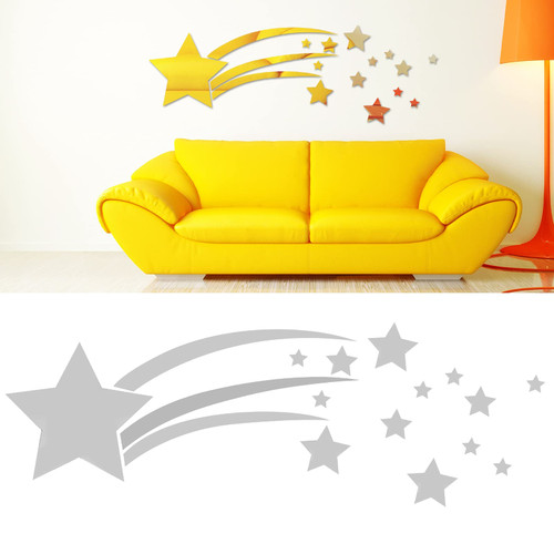 FERMID 3D Wall Sticker, Acrylic Mirror Wall Stickers Star Decor for Living Room Removable Mirror Wall Decals Wall Decoration Murals for Bedroom Kitchen Mirror Wall Sticker Decoration