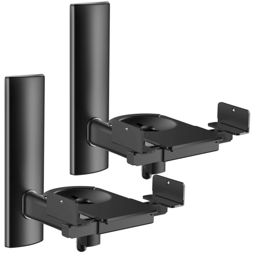FDM Universal Speaker Wall Mount One Pair of Side Clamping Bookshelf Speaker Mount Bracket with Swivel and Tilt for Sound Speakers (Black)