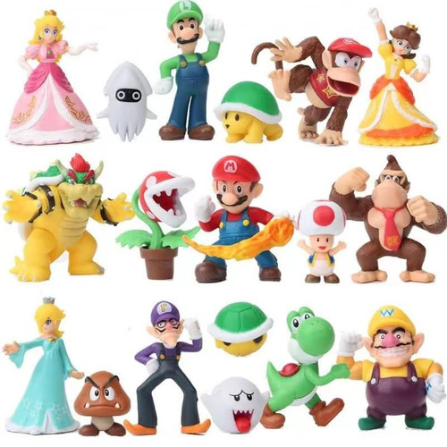 18PCS Super Mario Toys Birthday Party Supplies, Cartoon Mario Figures Decorations Cake Toppers for Children's Birthdays, Cupcake Figures Toys, Children's Birthday Cake Decoration