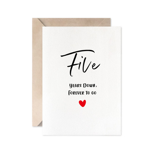 5th Anniversary Card, Five Years Down Forever To Go, Romantic Valentines Day Wedding Card For Husband Wife