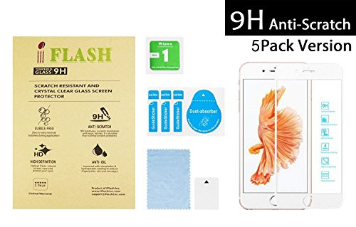 [5 Pack] iPhone 7 Plus, iPhone 8 Plus Full Coverage Glass Screen Protector, iFlash Full Cover Tempered Glass Screen Protector for Apple iPhone 7/8 Plus 5.5 - / 3D / Edge to Edge Surface - White