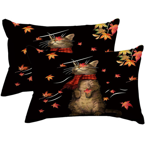 RABUSOFA Fall Decoration Black Lumbar Pillow Covers 12x20 inch Set of 2,Autumn Thanksgiving Farmhouse Outdoor Throw Pillow Cases,Cat Maple Leaf Cushion Covers Harvest for Couch Fall Bedroom Decor RABUSOFA Fall Decoration Black Lumbar Pillow Covers 12x20 inch Set of 2,Autumn Thanksgiving Farmhouse Outdoor Throw Pillow Cases,Cat Maple Leaf Cushion Covers Harvest for Couch Fall Bedroom Decor