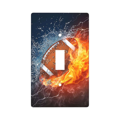 Classic Single Switch Wall Plate Cover, American Football With Fire Toggle Switch Wallplate Cover, Unbreakable Faceplate, 1 Gang 4.5" X 2.76" For Home Office