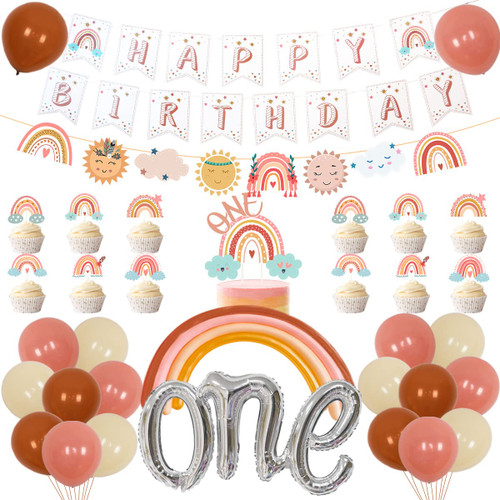 Boho Rainbow 1st Birthday Decorations, Bohemian Rainbow Balloon Happy Birthday Banner Cake Toppers for Girls First Birthday Party Supplies Boho Rainbow 1st Birthday Decorations, Bohemian Rainbow Balloon Happy Birthday Banner Cake Toppers for Girls First Birthday Party Supplies