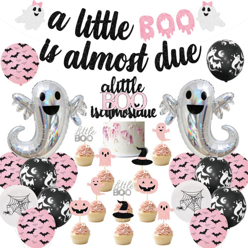 A Little Boo is Almost Due Baby Shower - Pink and Black Halloween Baby Shower Decorations for Girl, Ghost Foil Balloons, Cake Topper, Latex Balloons for Boo Baby Shower, Gender Reveal Party Supplies A Little Boo is Almost Due Baby Shower - Pink and Black Halloween Baby Shower Decorations for Girl, Ghost Foil Balloons, Cake Topper, Latex Balloons for Boo Baby Shower, Gender Reveal Party Supplies