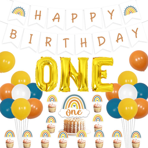 Boho First Birthday Decorations for Boy, Retro Rainbow Birthday Party Decorations, Blue Boho Rainbow 1st Birthday Party Decorations - Bohemian Cake Topper, Happy Birthday Banner, Balloons Boho First Birthday Decorations for Boy, Retro Rainbow Birthday Party Decorations, Blue Boho Rainbow 1st Birthday Party Decorations - Bohemian Cake Topper, Happy Birthday Banner, Balloons
