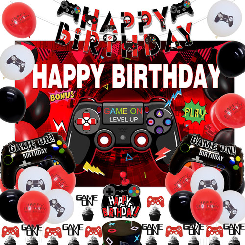 Video Game Birthday Party Decorations Red and Black Gamer Game on Birthday Party Supplies Video Game Happy Birthday Backdrop Banner Cake Topper Game Controller Foil Balloon for Boys Video Game Birthday Party Decorations Red and Black Gamer Game on Birthday Party Supplies Video Game Happy Birthday Backdrop Banner Cake Topper Game Controller Foil Balloon for Boys