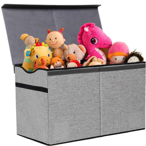 VICTOR'S Kids Toy Box Chest - Extra Large Lightweight Collapsible Toy Storage Organizer Boxes Bins Baskets for Kids, Boys, Girls, Nursery Room, Playroom, Closet (Thin Grey)