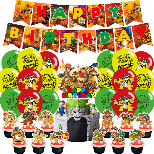 32PCS Cartoon Birthday Party Decorations with Happy Birthday Banner?Cake Topper?Latex Balloons?Cupcake Topper for Kids Adults Theme Party Supplies Cake Decoration Favor