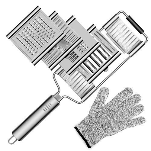 4 in 1 Upgrade Multi-Purpose Cheese Grater Vegetable Slicer Set, Handheld Shredder Cutter Grater Slicer Kitchen Tool, Stainless Steel Vegetable Chopper with 4 Adjustable Blades for Vegetables, Fruits