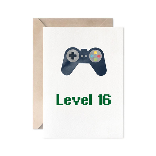 Game 16th Birthday Card, Boy Or Girl Gamer Greeting Card, Level 16 Card