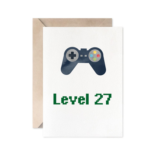 Game 27th Birthday Card, Boy Or Girl Gamer Greeting Card, Level 27 Card