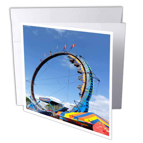 3dRose lens Art by Florene - Florida Fair - Image of Upside Down Roller Coaster At Florida Fair - 1 Greeting Card with envelope (gc_309465_5)
