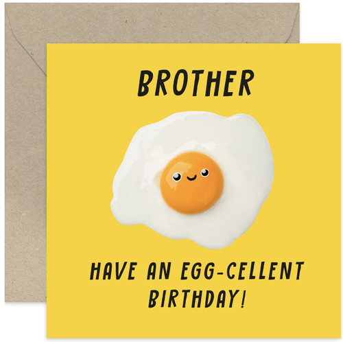 Old English Co. Hilarious Birthday Card for Brother - Whitty Egg Pun Birthday Card for Him from Sister - Egg-Cellent Birthday Card for Brother from Sibling | Blank Inside with Envelope