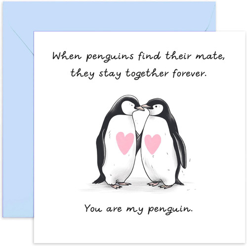 Old English Co. Wedding Anniversary Card For Couple - Wife Birthday Cards From Husband - 'You Are My Penguin' Card for Boyfriend Girlfriend - Valentine's Day Card Him Her | Blank Inside Envelope