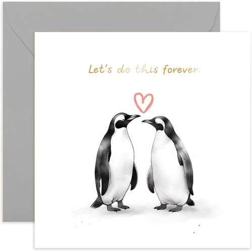 Old English Co. Penguin Wedding Anniversary Card for Couple - Anniversary Card For Husband Wife - Cute Penguins Card for Boyfriend Girlfriend - 'Let's Do This Forever' | Blank Inside with Envelope