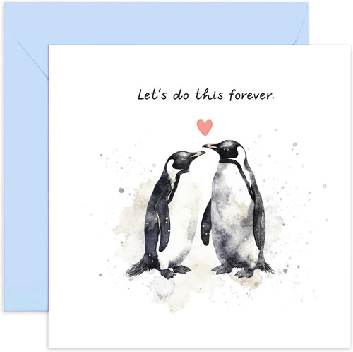 Old English Co. Watercolour Penguin Anniversary Card for Wife Husband - Anniversary Card For Couple - Cute Penguins Card for Boyfriend Girlfriend - 'Let's Do This Forever' | Blank Inside with Envelope