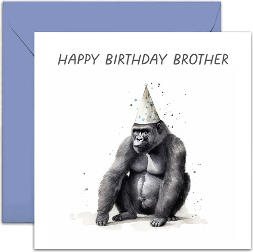 Old English Co. Funny Birthday Card for Brother - Party Gorilla Birthday Greeting Card for Him Men - Humorous Birthday Card for Brother from Sister or Sibling | Blank Inside with Envelope