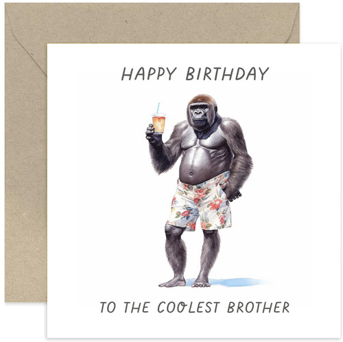 Old English Co. Funny Birthday Card for Brother - Gorilla 'Coolest Brother' Birthday Greeting Card for Him Men - Humorous Animal Birthday Card for Brother from Sister | Blank Inside with Envelope Old English Co. Funny Birthday Card for Brother - Gorilla 'Coolest Brother' Birthday Greeting Card for Him Men - Humorous Animal Birthday Card for Brother from Sister | Blank Inside with Envelope