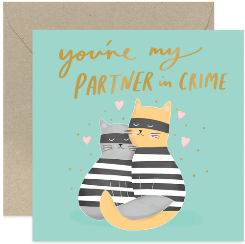 Old English Co. Cats Partner in Crime Funny Anniversary Card for Husband and Wife - Cute Valentine's Card Design for Boyfriend, Girlfriend, Partner | Blank Inside & Envelope Included Old English Co. Cats Partner in Crime Funny Anniversary Card for Husband and Wife - Cute Valentine's Card Design for Boyfriend, Girlfriend, Partner | Blank Inside & Envelope Included