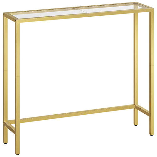 HOOBRO 29.5" Narrow Console Table, Tempered Glass Sofa Table, Small Side Table, Modern Entryway Table, for Entrance, Living Room, Foyer, Hallway Bedroom, Gold GD71XG01