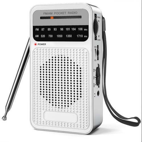 Portable Radio AM FM, Goodes Transistor Radio with Loud Speaker, Headphone Jack, 2AA Battery Operated Radio for Long Range Reception, Pocket Radio for Indoor, Outdoor and Emergency Use - Silver