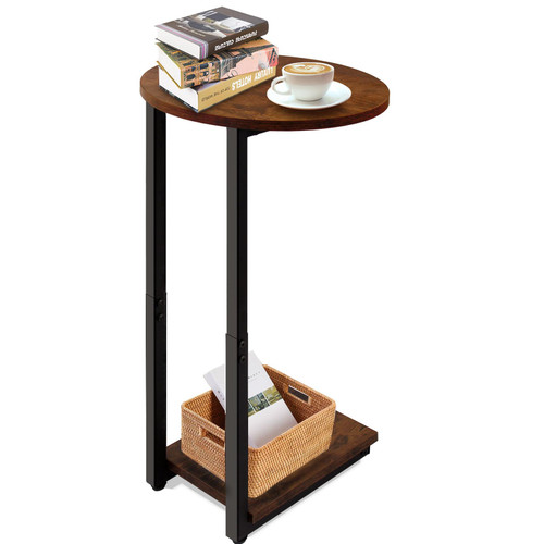 C-Shaped End Table, Snack Side Table for Couch, End Table for Small Space, Rustic Brown and Black C Table with Metal Frame, Sofa Side End Table, Small Table for Living Room, Bedroom, Sitting Room C-Shaped End Table, Snack Side Table for Couch, End Table for Small Space, Rustic Brown and Black C Table with Metal Frame, Sofa Side End Table, Small Table for Living Room, Bedroom, Sitting Room