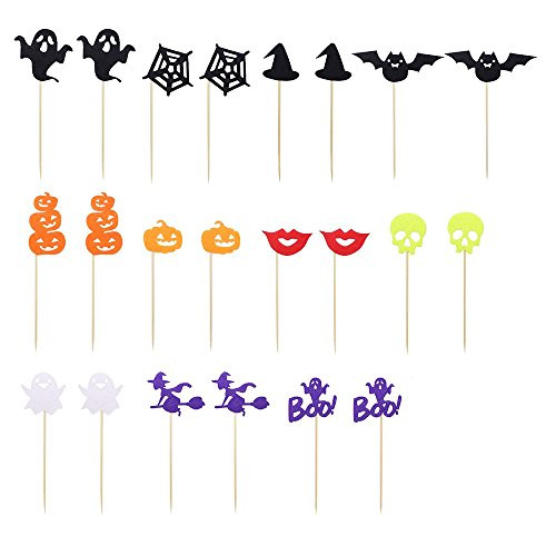 Dreamtop 22X Halloween Cupcake Toppers Picks Pumpkin Ghost Spider Web Witch Hat Cake Toppers Picks Halloween Party Supplies