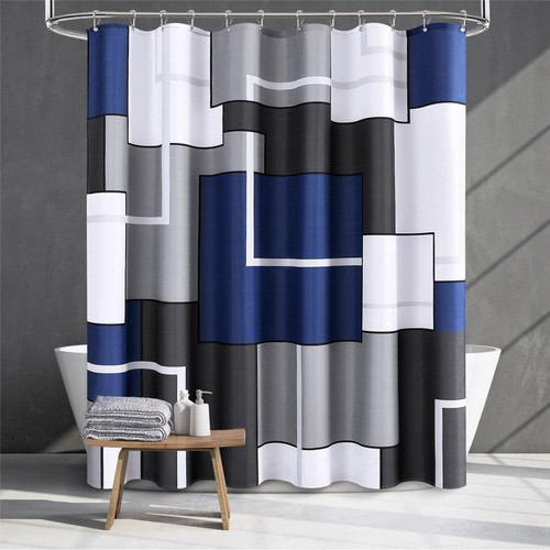 Guken Blue Shower Curtain Blue Bathroom Shower Curtain Sets Modern Shower Curtains Geometric Shower Curtain Bathroom Decor Black and White Bath Curtain Gray Bath Decor with Hooks 72x72