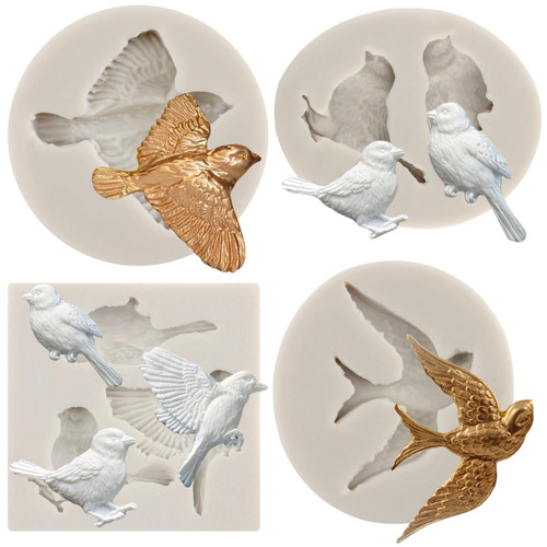 MYPRACS 3D Bird Cake Fondant Molds Bird Silicone Mold For Sugar Cake Decoration Cupcake Topper Candy Chocolate Gum Paste Polymer Clay Set Of 4