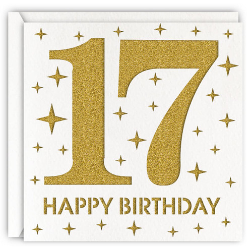 Gold 17th Birthday Card, Laser Cut Glitter Girl Boy Age 17 Gift For Daughter, Son Gold 17th Birthday Card, Laser Cut Glitter Girl Boy Age 17 Gift For Daughter, Son
