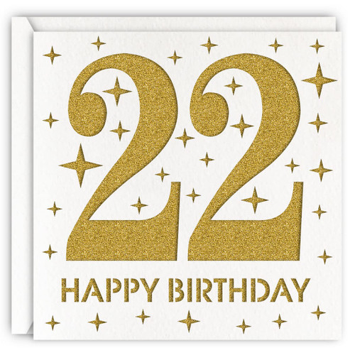 Gold 22nd Birthday Card, Laser Cut Glitter Girl Boy Age 22 Gift For Daughter, Son