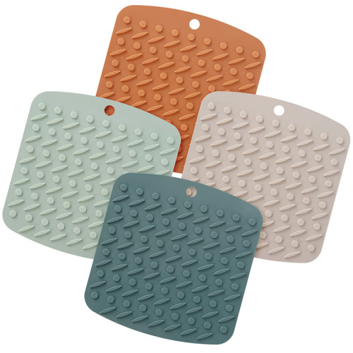 Uktunu Silicone Trivet Mats Multipurpose Non-Slip Hot Pads - 4 Heat Resistant Pot Holders Trivet Hot Pads for Kitchen Potholders, Hot Dishers, Jar Opener, Spoon Holder