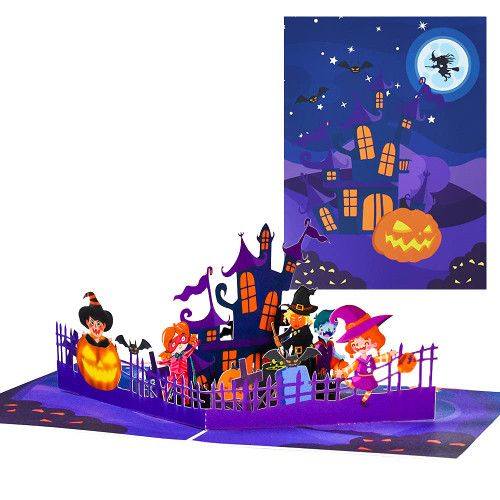 GREETING ART Halloween Pop Up Card,3D Card,Pumpkin Witch Bat,Pop Up Halloween Card, Halloween Cards for Kids, Boyfriend Son Daughter,Haunted Mansion Card, Halloween Greeting Cards