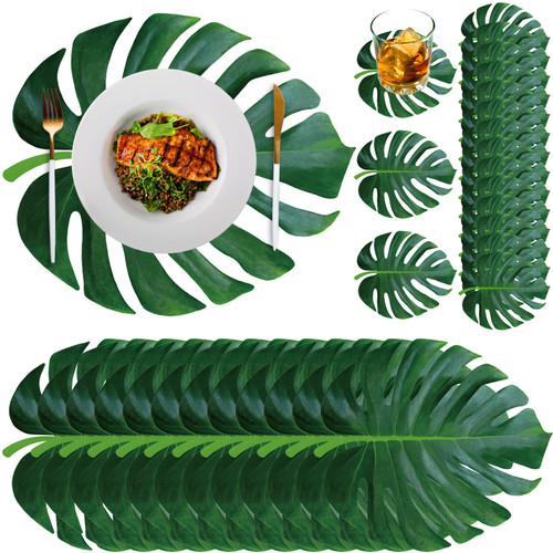 200 Pcs Disposable Paper Place Mat Coaster Set Include Paper Placemats Disposable and Coasters Bulk Table Paper Placemats Outdoor Indoor for Dining Table Baby Shower Birthday Party (Palm Leaf)