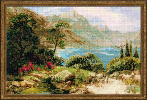 RIOLIS 1397- Mountain Lake - Counted Cross Stitch Kit 23.75"x15.75" Zweigart 10 ct. White AIDA 30 Colors