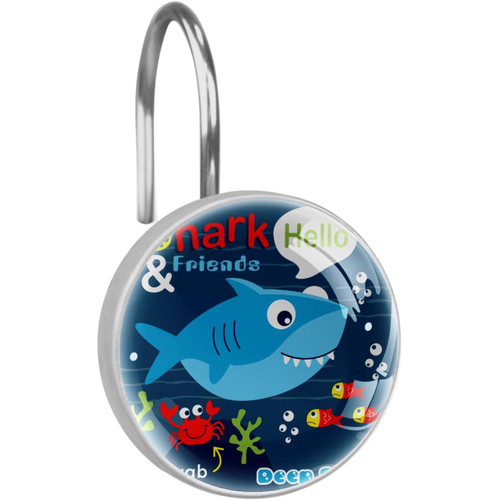 Shower Curtain Hooks, Rust Proof Decorative Shower Curtain Hooks Hangers for Bathroom Curtains, Clothing, Cartoon Sea Animal Shark Crab