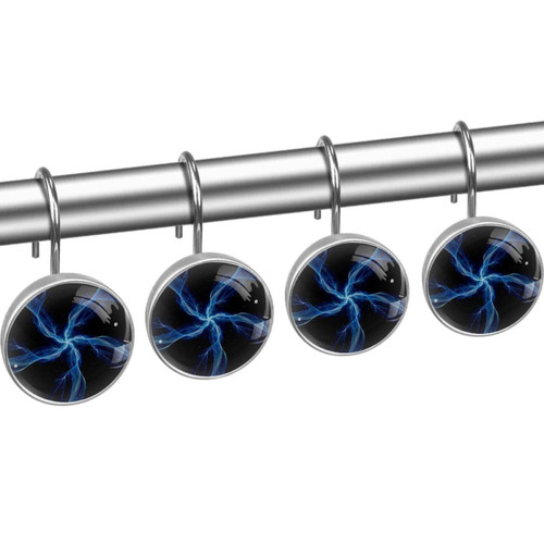 Shower Curtain Hooks, Rust Proof Decorative Shower Curtain Hooks Hangers for Bathroom Curtains, Clothing, Psyche Art Blue Lines Abstract