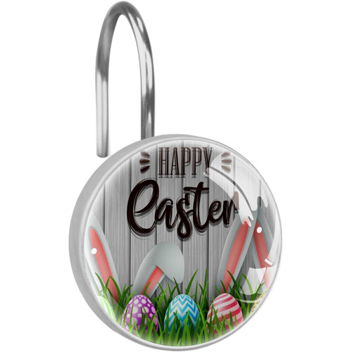 Shower Curtain Hooks, Rust Proof Decorative Shower Curtain Hooks Hangers for Bathroom Curtains, Clothing, Happy Easter Bunny Egg Cartoon