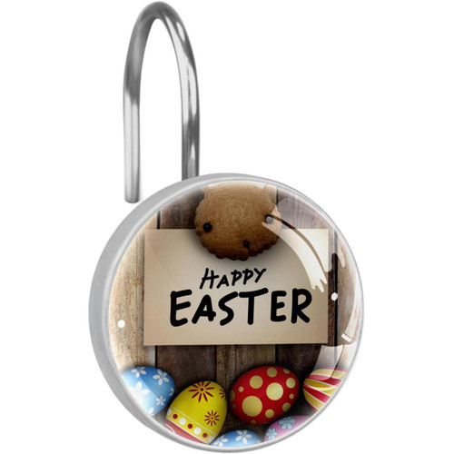 Shower Curtain Hooks, Rust Proof Decorative Shower Curtain Hooks Hangers for Bathroom Curtains, Clothing, Happy Easter Egg Bunny Pattern