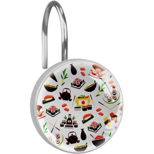 Shower Curtain Hooks, Rust Proof Decorative Shower Curtain Hooks Hangers for Bathroom Curtains, Clothing, Japanese Food Sushi Cartoon Pattern