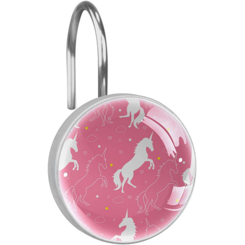 Shower Curtain Hooks, Rust Proof Decorative Shower Curtain Hooks Hangers for Bathroom Curtains, Clothing, Unicorn Cartoon Animal Stars Pink