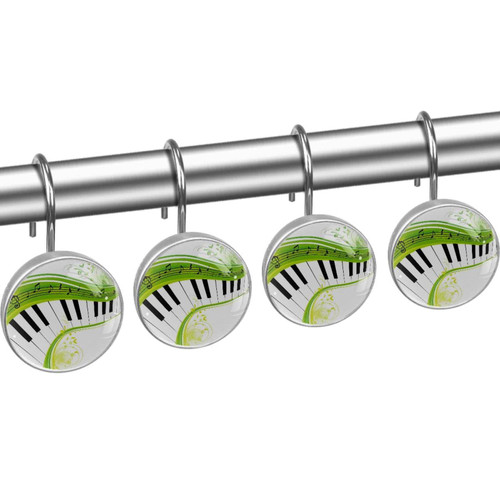 Shower Curtain Hooks, Rust Proof Decorative Shower Curtain Hooks Hangers for Bathroom Curtains, Clothing, Music Note Piano Green Art Modern