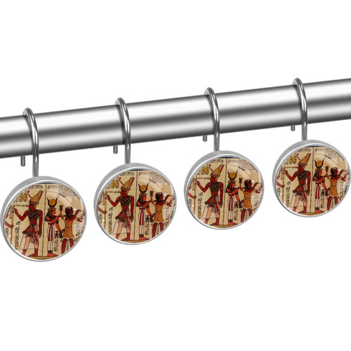 Shower Curtain Hooks, Rust Proof Decorative Shower Curtain Hooks Hangers for Bathroom Curtains, Clothing, Ancient Egypt Art Ethnic Tribal Vintage