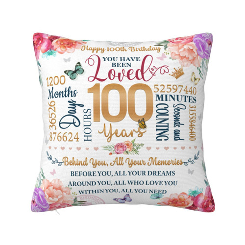 HCDER 100th Birthday Gifts for Women, Gifts for 100th Birthday Throw Pillowcase 18"x18", 100th Birthday Gift Ideas, 100 Year Old Birthday Decorations for Grandma Mom Wife Aunt Female, 100 Years Loved HCDER 100th Birthday Gifts for Women, Gifts for 100th Birthday Throw Pillowcase 18"x18", 100th Birthday Gift Ideas, 100 Year Old Birthday Decorations for Grandma Mom Wife Aunt Female, 100 Years Loved