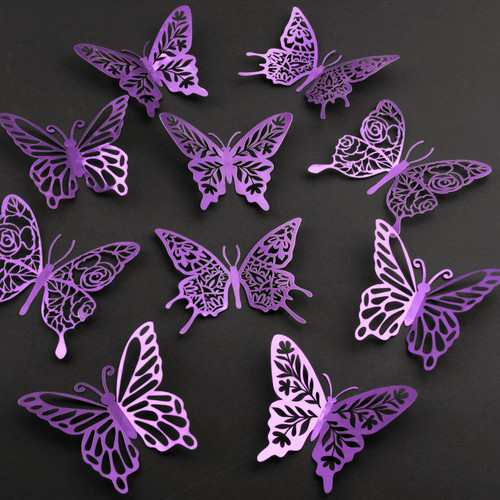 Purple Butterfly Stickers Decor 48pcs 4 Styles 3 Sizes Butterfly Decorations Butterfly Party Cake Decorations 3D Butterfly Stickers Decals for Girls Kids Bedroom Living Room Birthday Wedding Decor