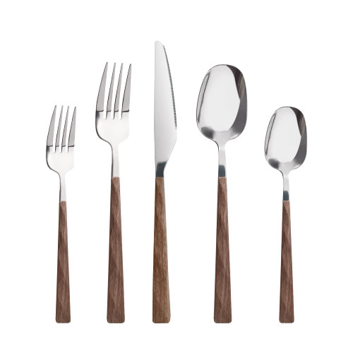 Wooden Handle Silverware Set, 20PC Stainless Steel Color Handle Flatware, Retro Style Cutlery set Includes Forks Spoons Knifes. Fiestaware for Daily Use and Party, Vintage Utensils, Dishwasher Safe