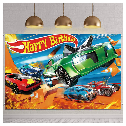 Cartoon Car Themed Happy Birthday Photography Background 7x5ft Race Cars Photo Backgrounds for Boy Kids Birthday Party Decoration Banner