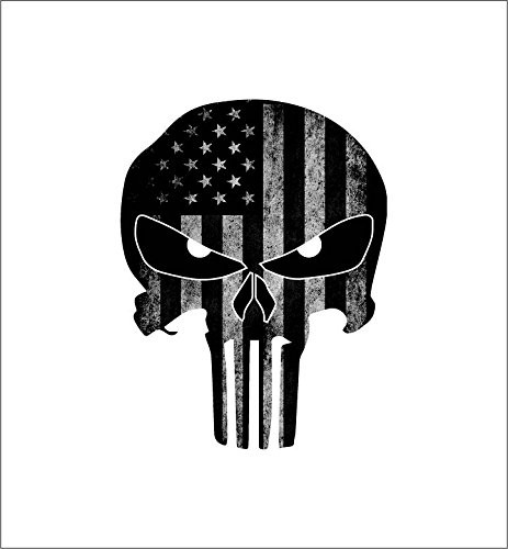 Punisher Skull with White Reflective Eyes Police Officer BLM American Flag vinyl decal sticker Car Truck 4" x 5" 